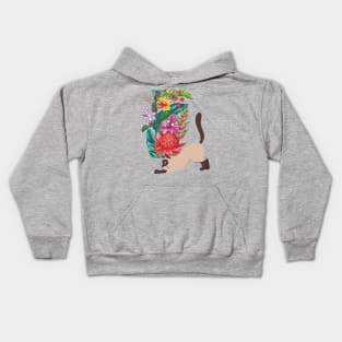 Siamese Cat and Thai Flowers Kids Hoodie